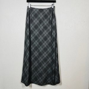 Eddie Bauer Plaid A Line Wool Maxi Skirt Black Grey White - 4